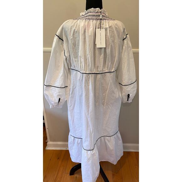 Something NavyWomens Smocked White Puffed Sleeve MIDI Dress Size Small Original - Picture 7 of 7